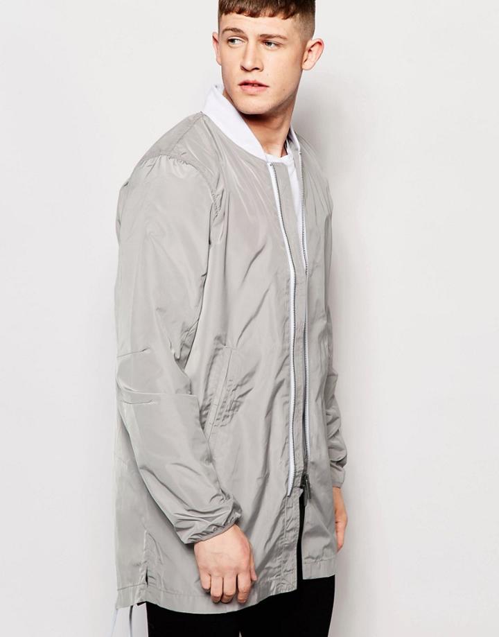 Native Youth Tech Long Line Bomber Jacket - Gray