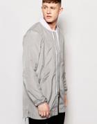 Native Youth Tech Long Line Bomber Jacket - Gray