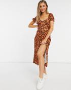 French Connection Maxi Drape Leopard Dress In Orange