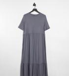 Asos Design Tall Tiered Smock T-shirt Midi Dress In Gray-grey