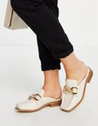 Truffle Collection Loafer Mules With Chain Detail In Cream-white