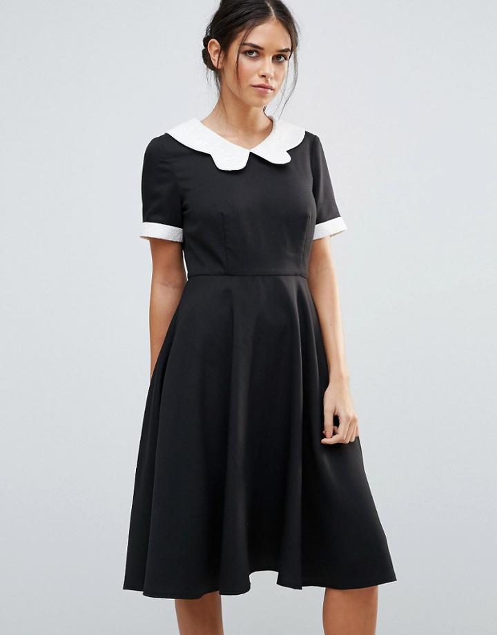 Amy Lynn Skater Dress With Contrast Collar - Black