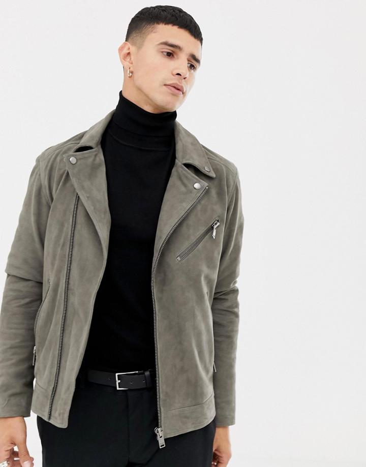 Selected Homme Suede Biker Jacket-gray