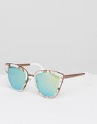 Asos Cat Eye Sunglasses With Metal Sandwich In Marble With Flash Lens - Multi