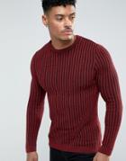 Asos Muscle Fit Ribbed Sweater In Burgundy - Red