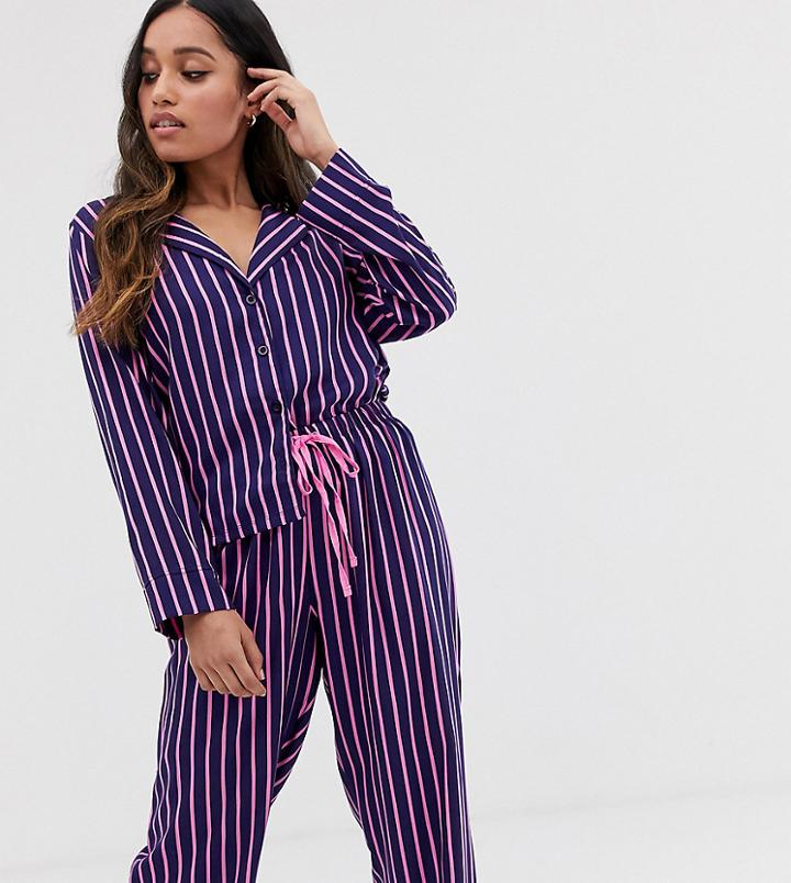 Asos Design Petite Shirt & Pants Pyjama Stripe Set In 100% Modal - Multi