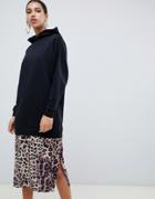 Asos Design Maxi Sweat Dress With Leopard Print Hem - Black