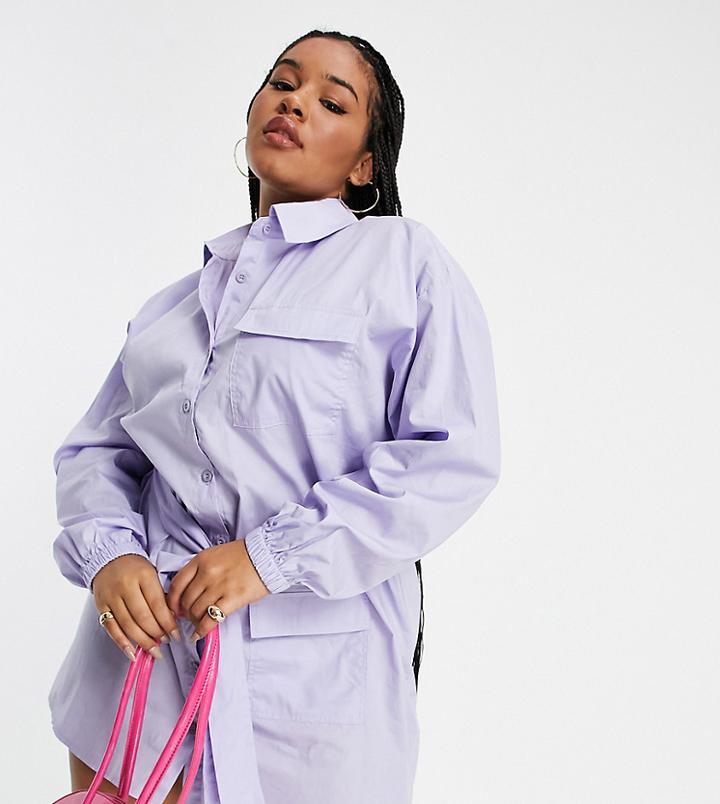 Public Desire Curve Tie Waist Cargo Shirt Dress Lilac-purple