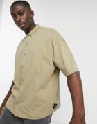 Asos Design Heavyweight Oversized Button Through Jersey Shirt In Washed Khaki-green