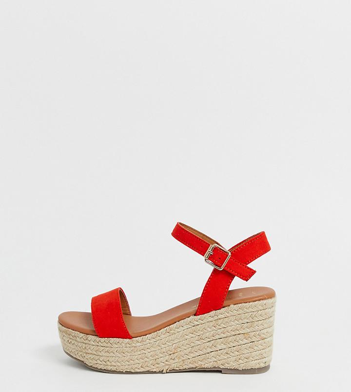 New Look Wide Fit Wedges In Red-orange