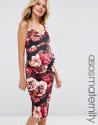 Asos Maternity Floral Scuba Deep Plunge Midi Dress - Multi