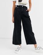Monki Denim Wide Leg Pants With Organic Cotton In Washed Black-blue
