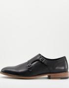 Asos Design Monk Shoe In Black Leather With Natural Sole