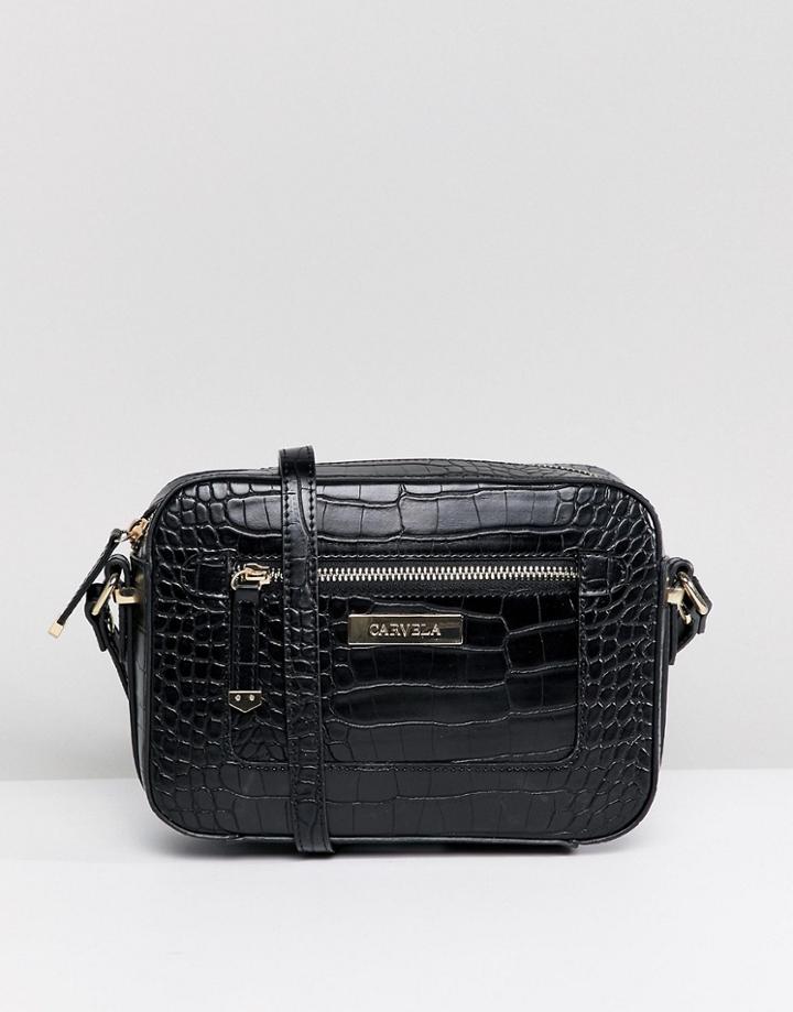 Carvela Mia Croc Crossbody Bag - Black