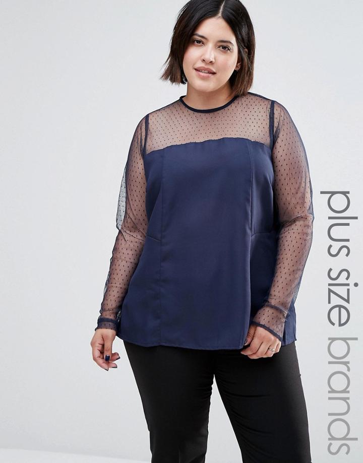 Junarose Plus Top With Sheer Sleeves - Blue