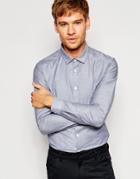 Asos Oxford Skinny Shirt In Gray With Long Sleeves - Gray
