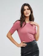 Brave Soul Gina Scoop Neck T Shirt - Pink