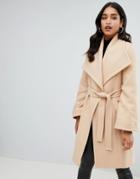 Lipsy Wrap Coat In Camel-tan