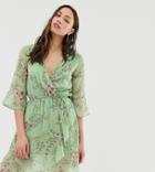 Influence Tall Floral Print Wrap Dress - Green