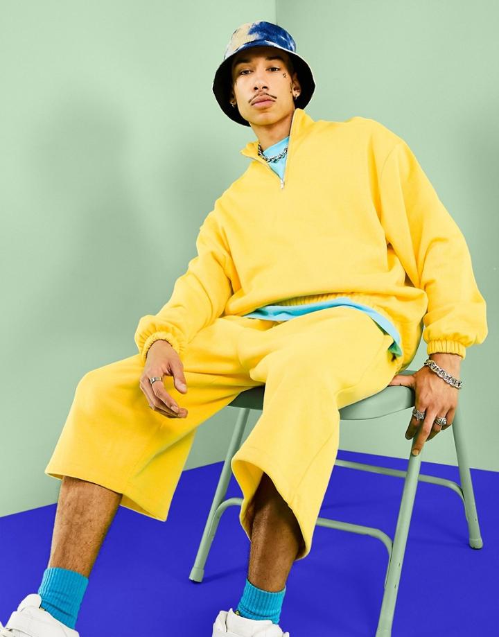 Asos Design Set Oversized Half Zip Sweatshirt In Yellow