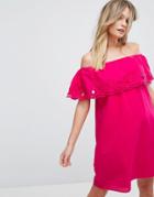 New Look Bardot Double Frill Dress - Pink