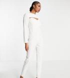 Vesper Tall Square Neck Cut Out Bust Detail Jumpsuit In White