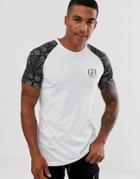 Good For Nothing Muscle T-shirt With Paisley Raglan Sleeves In White - White
