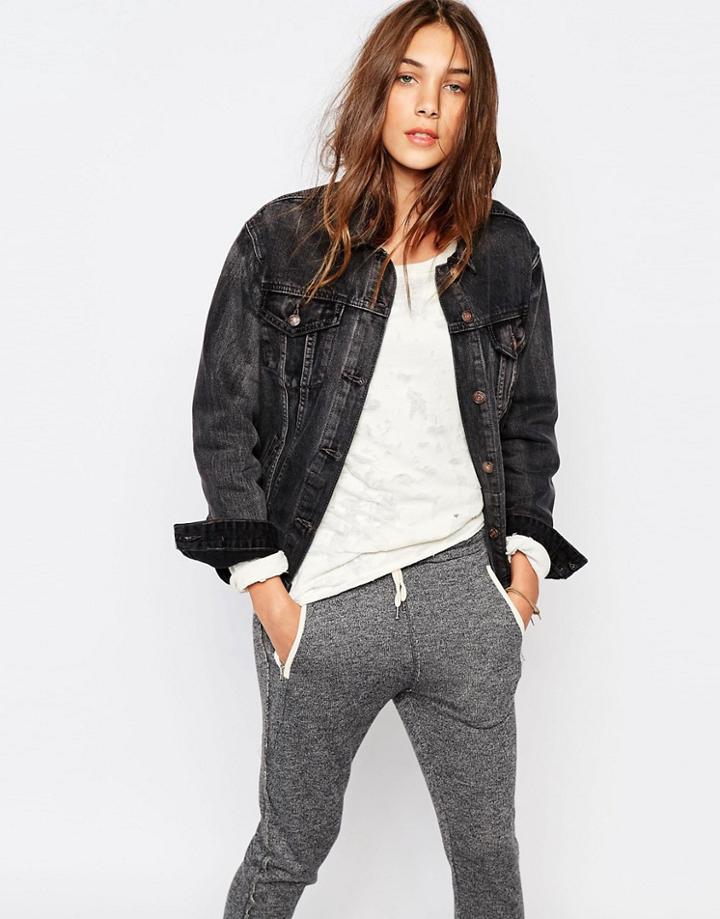 Pull & Bear Denim Oversized Jacket - Black