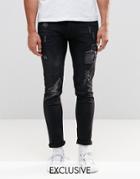 Brooklyn Supply Co Super Skinny Jeans Slashed Rips Washed Dark Indigo - 6522 Denim