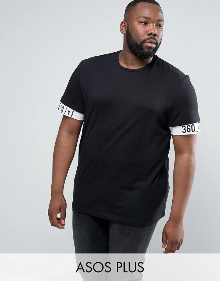 Asos Plus Relaxed T-shirt With Text Extended Sleeve Print - Black