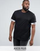 Asos Plus Relaxed T-shirt With Text Extended Sleeve Print - Black