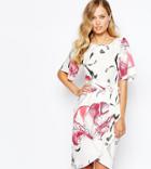 Closet Tie Front Dress With Kimono Sleeve In Print - Multi