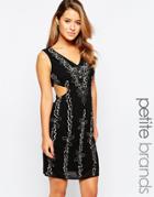 Maya Petite Beaded Shift Dress With Cut Out Sides - Black