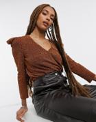 Moon River Ruched Sparkle Top In Rust-brown