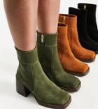 Asos Design Wide Fit Region Suede Mid-heel Boots In Khaki-green