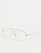 Quay High Key Mini Aviator Blue Light Glasses In Gold Tone