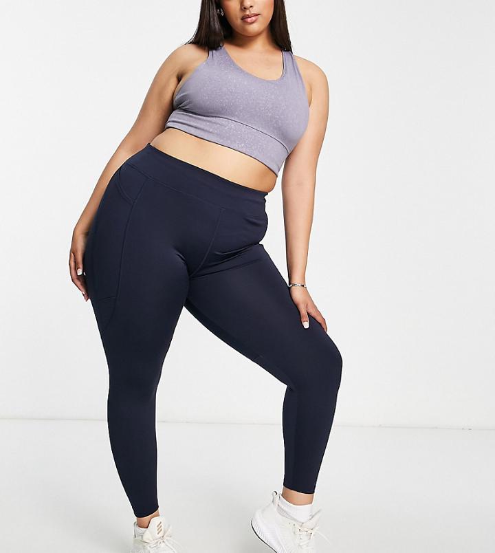 Asos 4505 Curve Icon Run Tie Waist Legging With Pocket-navy