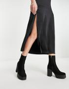 Lamoda Heeled Ankle Boots In Black Micro