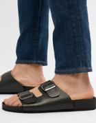 Asos Design Sandals In Black Leather With Buckle - Black