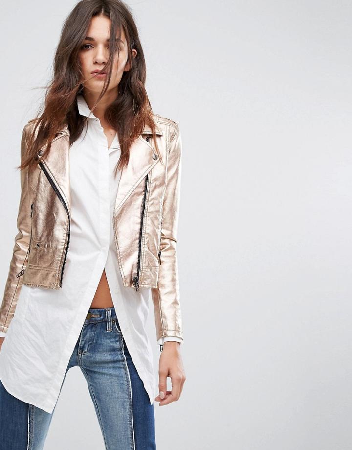 Blank Nyc Rose Gold Metallic Biker Jacket - Pink
