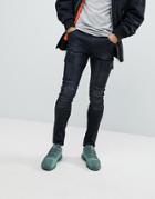 Asos Super Skinny Biker Jeans In Blue Black Coated With Cargo Pockets - Black