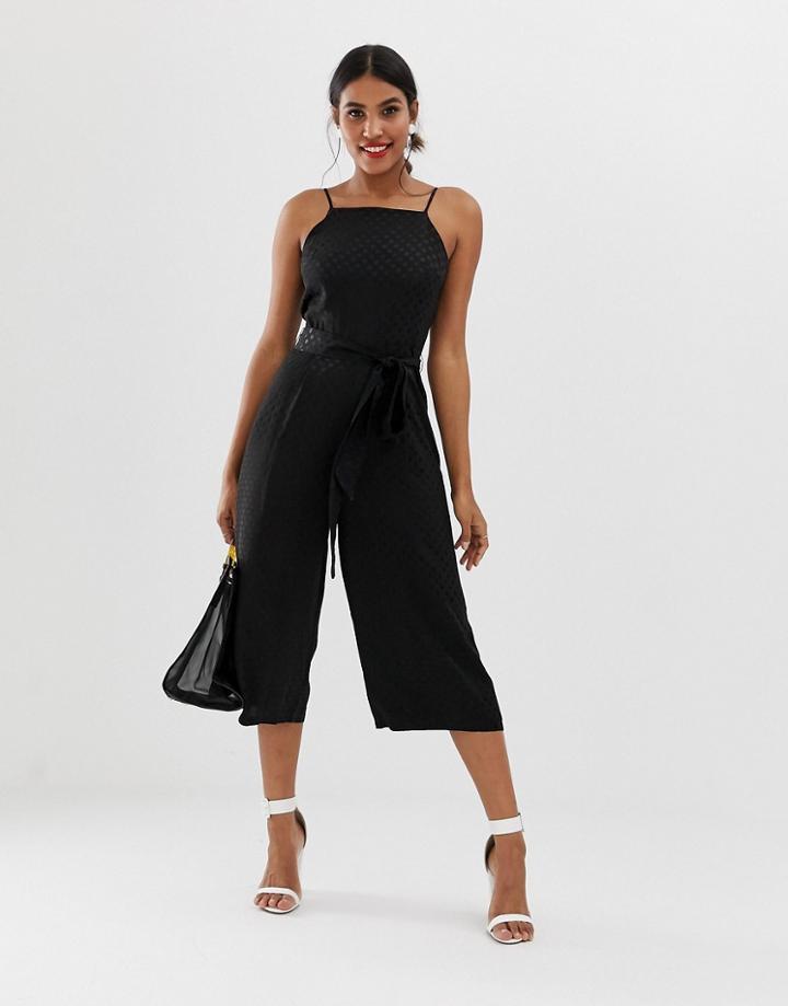 Oasis Wide Leg Jumpsuit In Black Jacquard Spot - Black