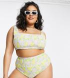 Asos Design Curve Mix And Match Shirred High Waist Bikini Bottom In Floral Print-multi