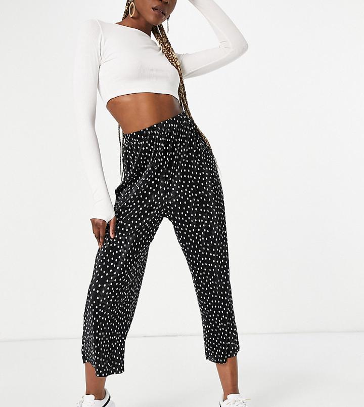 Asos Design Tall Plisse Culottes In Mono Polka Dot-black