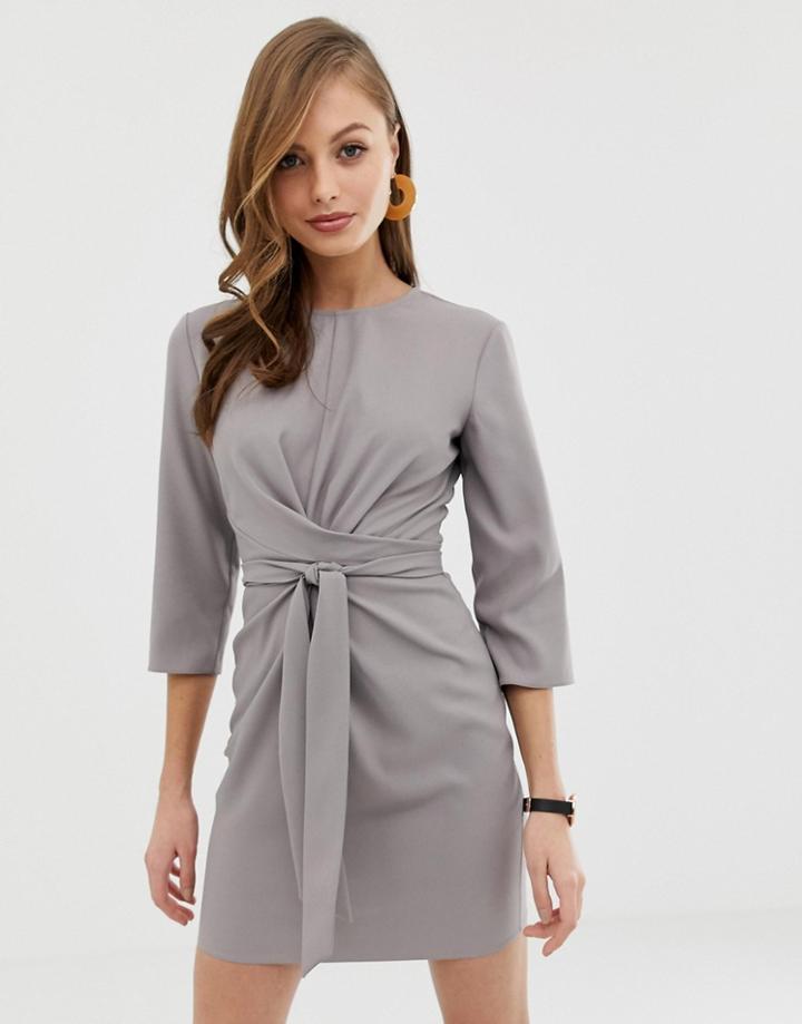 Asos Design Tie Wrap Around Mini Dress - Beige