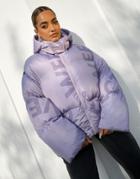 Asos Weekend Collective Oversized Puffer Coat In Lilac Monogram Print-multi