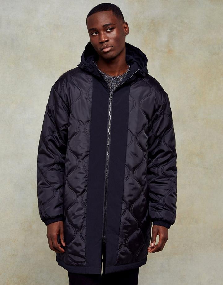 Topman Onion Quilt Parka In Black