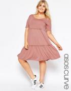 Asos Curve Tiered Swing Dress With Short Sleeve - Pink