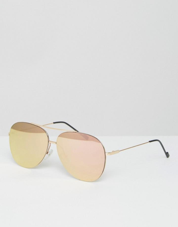 Jeepers Peepers Rimless Aviator In Rose Gold Mirror - Gold