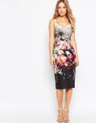 Asos Hitchcock Midi Pencil Dress In Winter Floral - Dark Ombre Floral